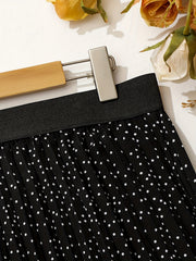  Polka Dot Print Elastic A line Pleated Skirt