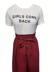Letter Print T-shirt & Button Front Midi Skirt Set