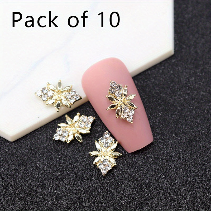 10pcs Golden Metal 3D Nail Art Decoration Geometric Nail Rhinestone Gems