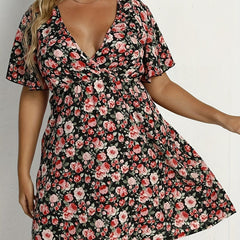  Floral Print Flutter Sleeve Dress