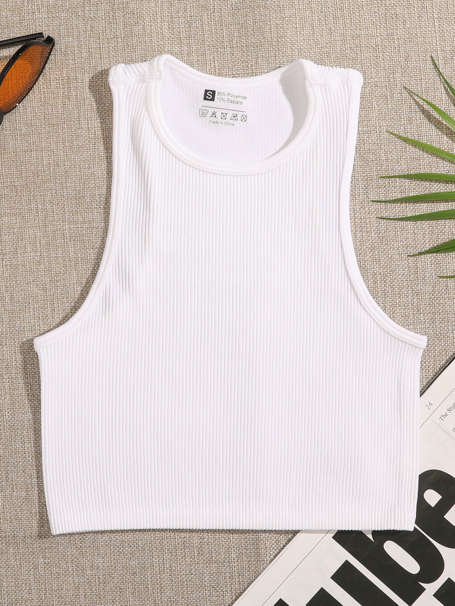 Ribbed Knit Tank Top Seamless Stretchy Yoga Crop
