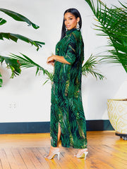  Tropical Print Polo Neck Button-Up Dress