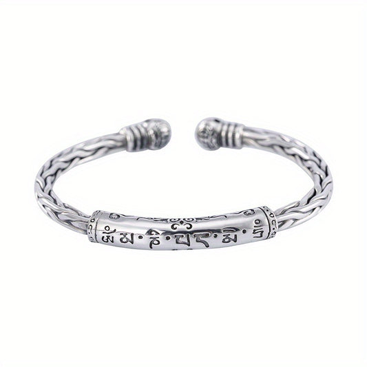 Vintage Silver Printed Rune Cuff Bracelet - Unisex Hip Hop Jewelry