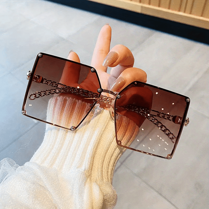 Oversized Square Sunglasses Rivet Decor Gradient UV400