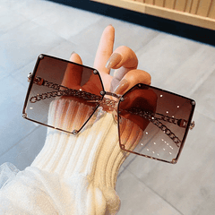 Oversized Square Sunglasses Rivet Decor Gradient UV400