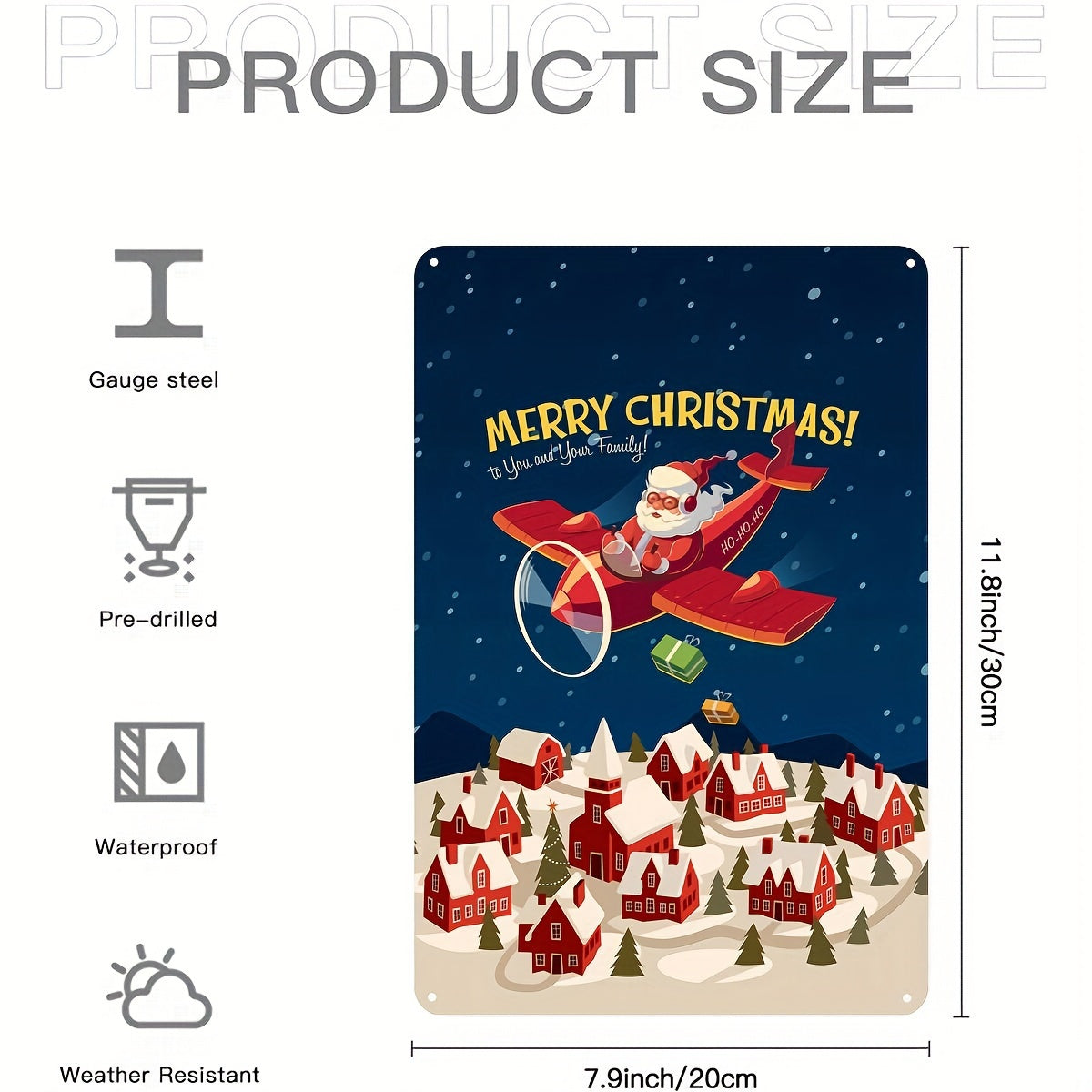 Christmas Metal Tin Sign 8''x12'' Retro Santa Claus Decor Artwork