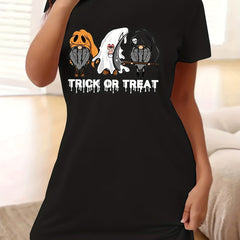  Halloween Dress Women's Plus Funny Dwarf & Slogan Print Tee Dress