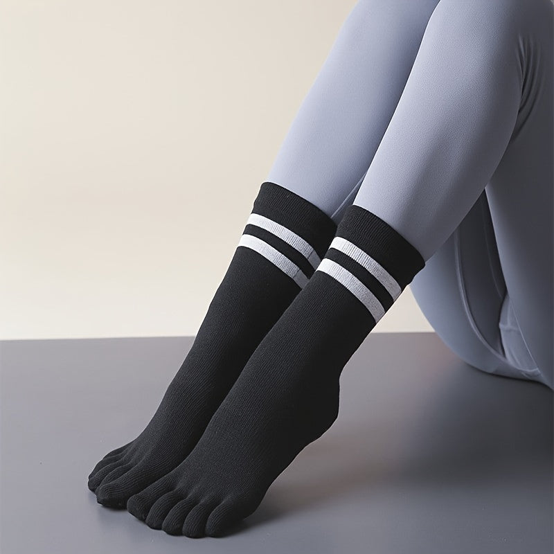 Women's Mid Calf Yoga Socks Non Slip Stripe Sports Socks