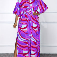  Boho Dress Women's Plus Stripe Print Batwing Sleeve Maxi Dress