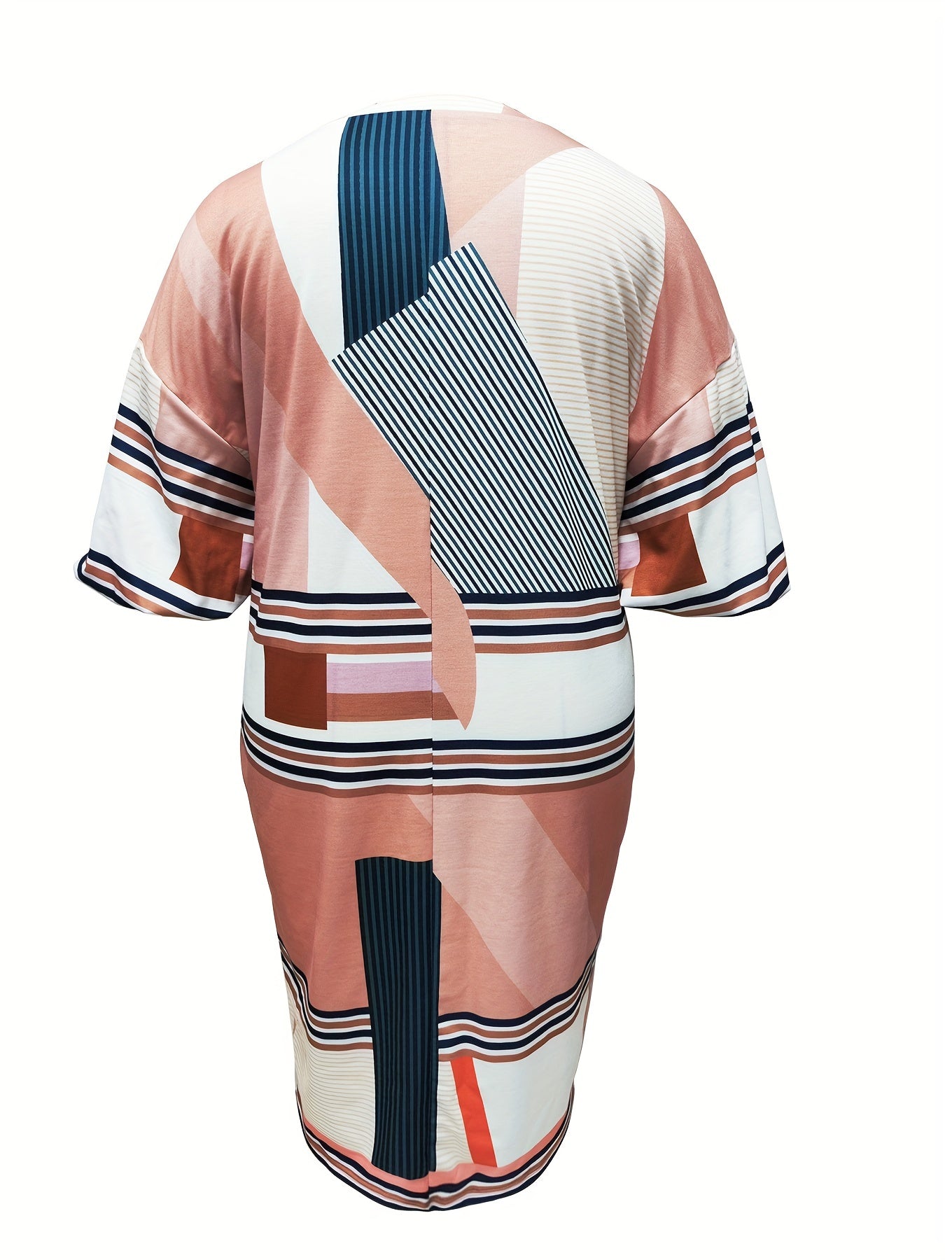  Geometric Print Lantern Sleeve Bodycon Midi Dress