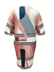  Geometric Print Lantern Sleeve Bodycon Midi Dress