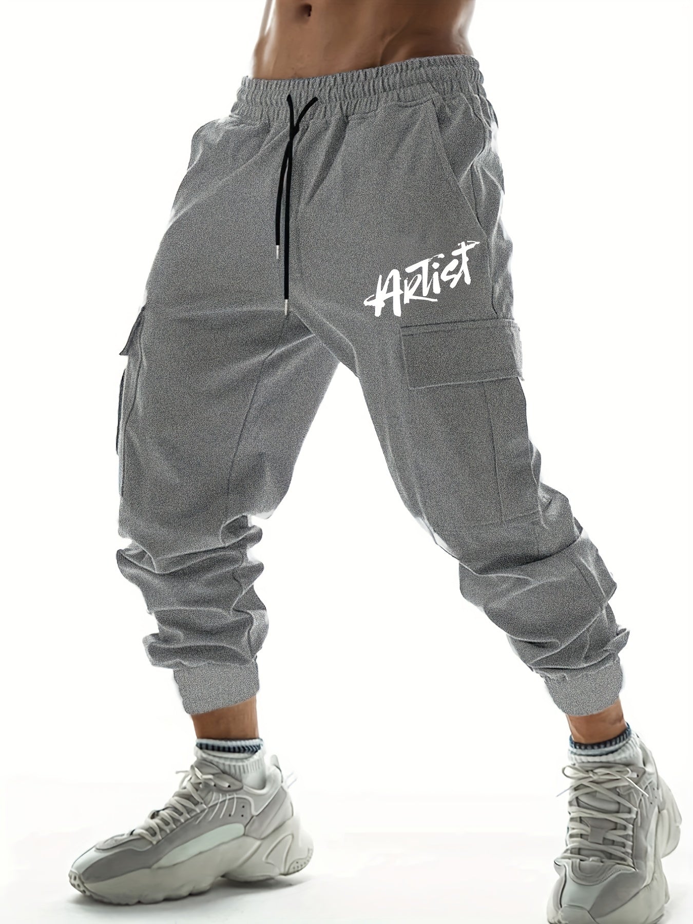 Print Men s Drawstring Cargo Pants Flap Pocket Casual Comfy Jogger Pants