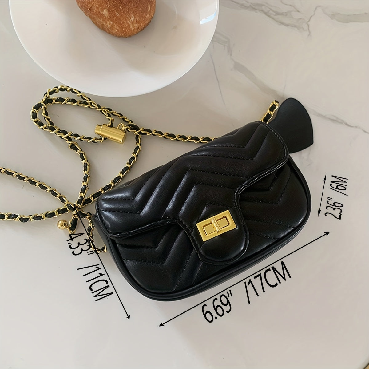 Square Quilted Chain Bag Turn Lock Shoulder Bag