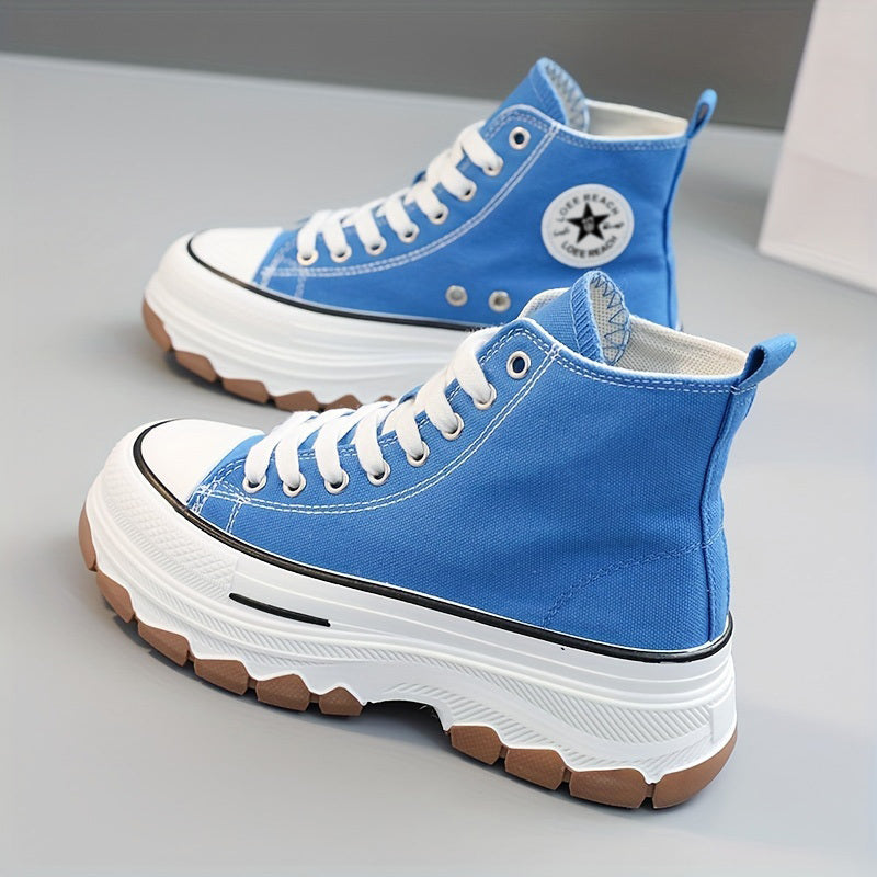 Women's High Top Canvas Shoes Lace Up Platform Sneakers
