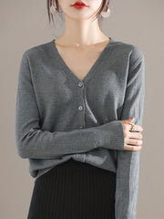 V Neck Solid Long Sleeve Cardigan for Women