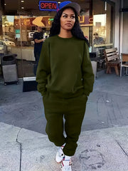 Solid Workout Set Crew Neck Long Sleeve Tops & Pants Outfits