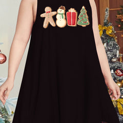  Christmas Snowman Print Nightdress Round Neck Stretch Sleep Dre