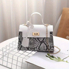 Snake Skin Pattern Crossbody Bag Turn Lock Chain Bag