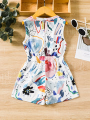 Toddler Girls Graffiti Sleeveless Rompers for Beach Vacation