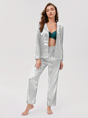 Leopard Print Pajama Set Long Sleeve Top & Pants