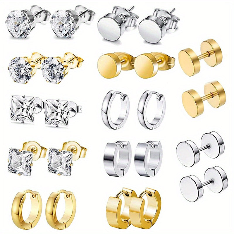 24pcs Men's Punk Stainless Steel Earrings Set