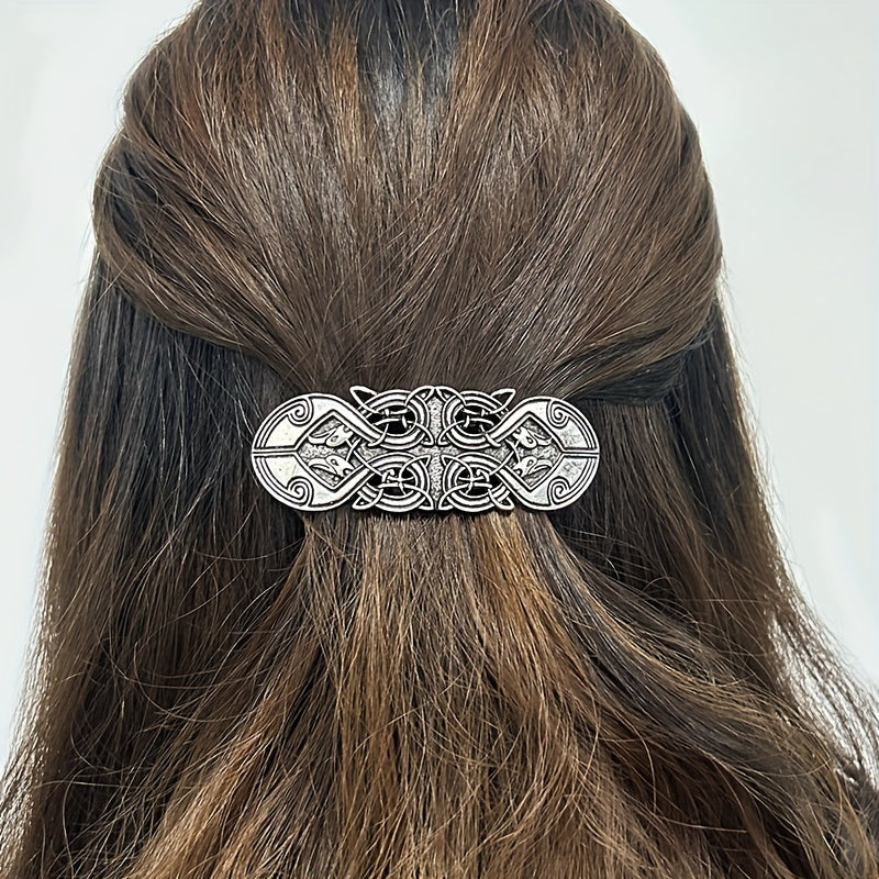 Vintage Silvery Hair Clip Viking Style Barrette Back Head Hair Clip