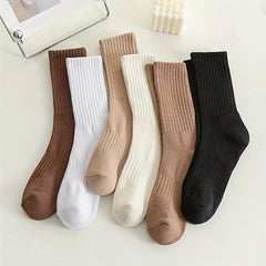 6 Pairs Solid Socks Comfy & Breathable Women's Stockings