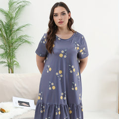  Floral Print Ruffle Trim Nightdress