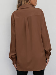  Solid Long Sleeve Button Up Collar Shirt Top