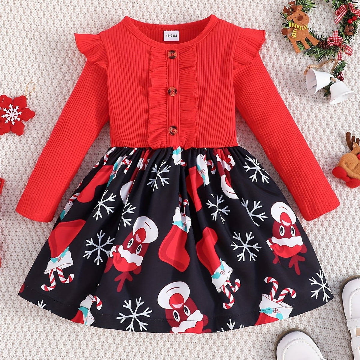 Toddler Girls Elk Print Cotton Dress Christmas