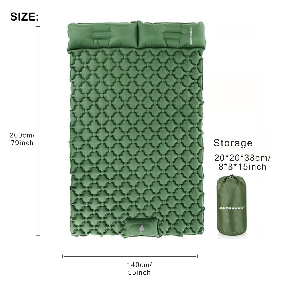 KORAMAN Inflatable Camping Sleeping Mat & Pillow for 2 People
