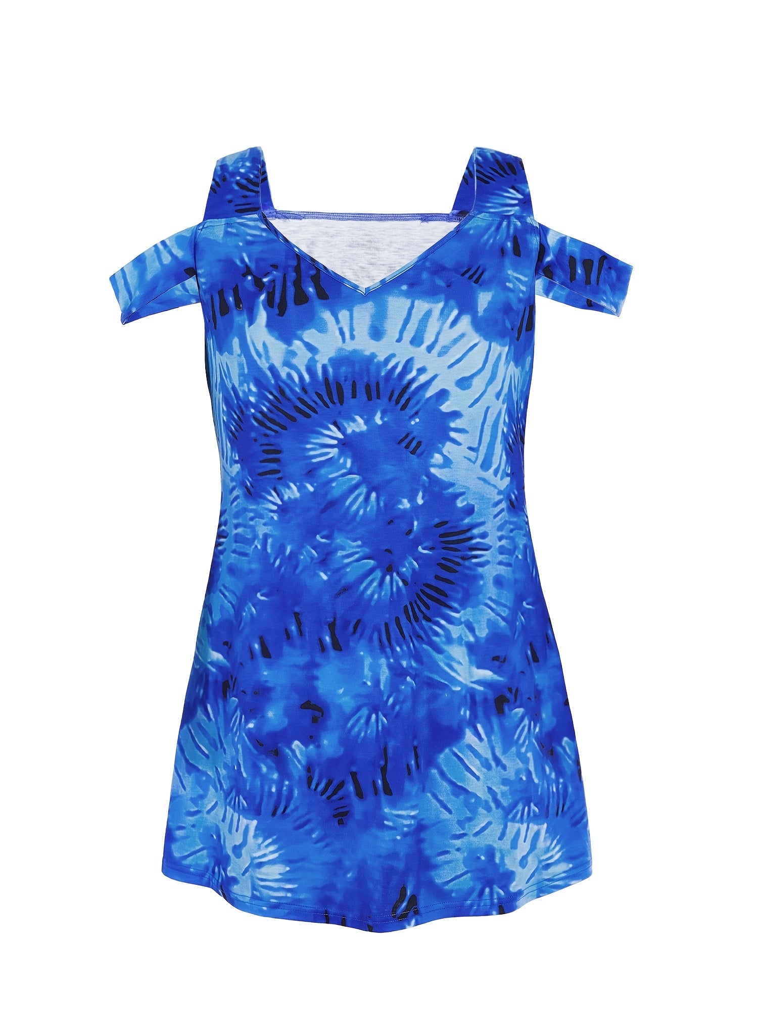  Tie Dye Cold Shoulder Mini Dress