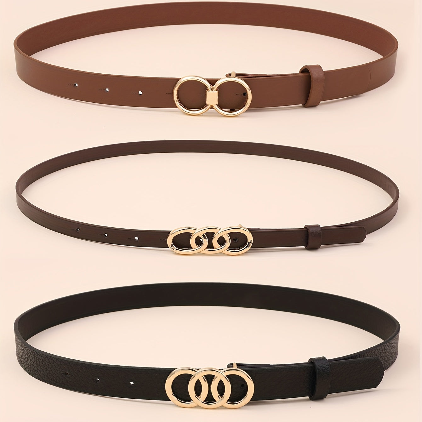 3pcs Ring Knot Buckle Belt Solid Jeans Pants Belt Classic Dress Girdle