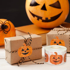 500pcs Holographic Pumpkin Face Stickers Orange Glitter Decals