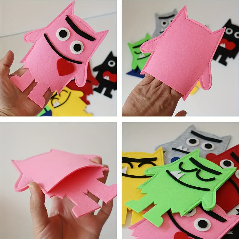7pcs Emotional Monster Felt Puppet Set with English Picture Book