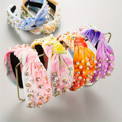 Velvet Tie-Dyed Head Hoop Faux Pearl Hair Band