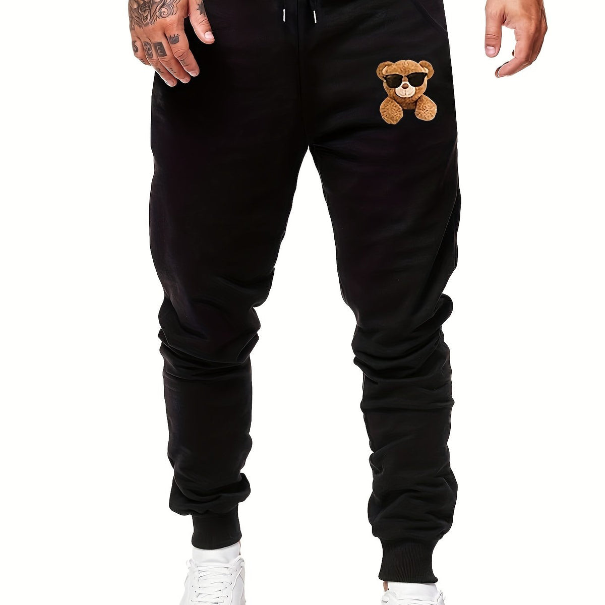 Men's Bear Print Fleece Sweatpants Drawstring Jogger