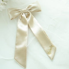 Custom Ivory Satin Hair Bow & Monogram Barrette Bridal Accessory