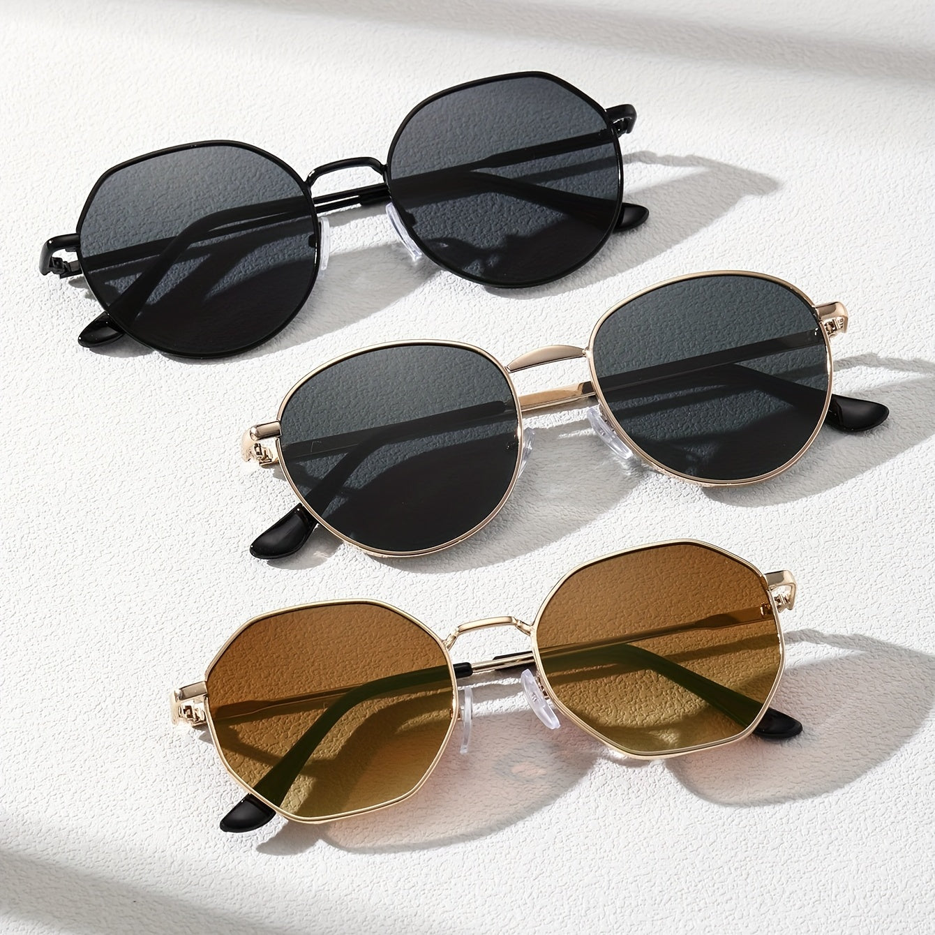3 Pairs Round Frame Men's Casual Sunglasses