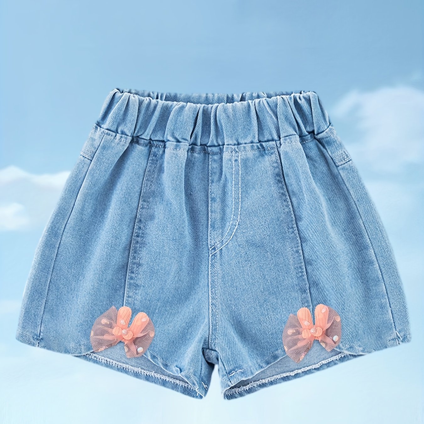 Girls' Bow Front Denim Shorts Elastic Waist