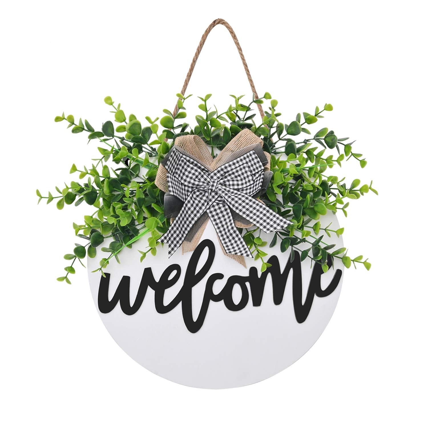 Hello Front Door Round Wooden Sign Hanging Welcome Sign Farmhouse Porch Spring