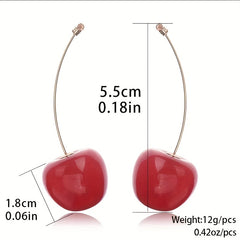Cherry Earrings Long Dangling Fruit Red Women