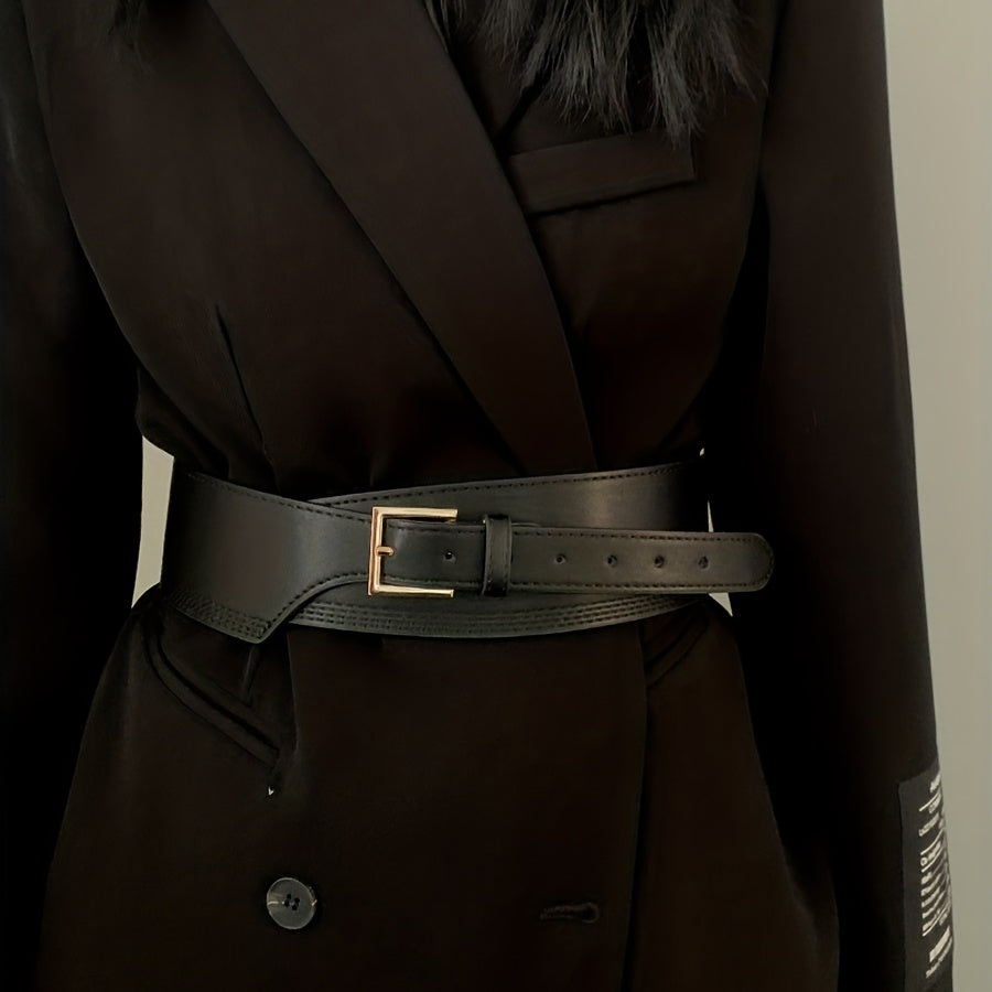 Vintage Wide Belt PU Leather Waistband Stylish Dress Coat Girdle