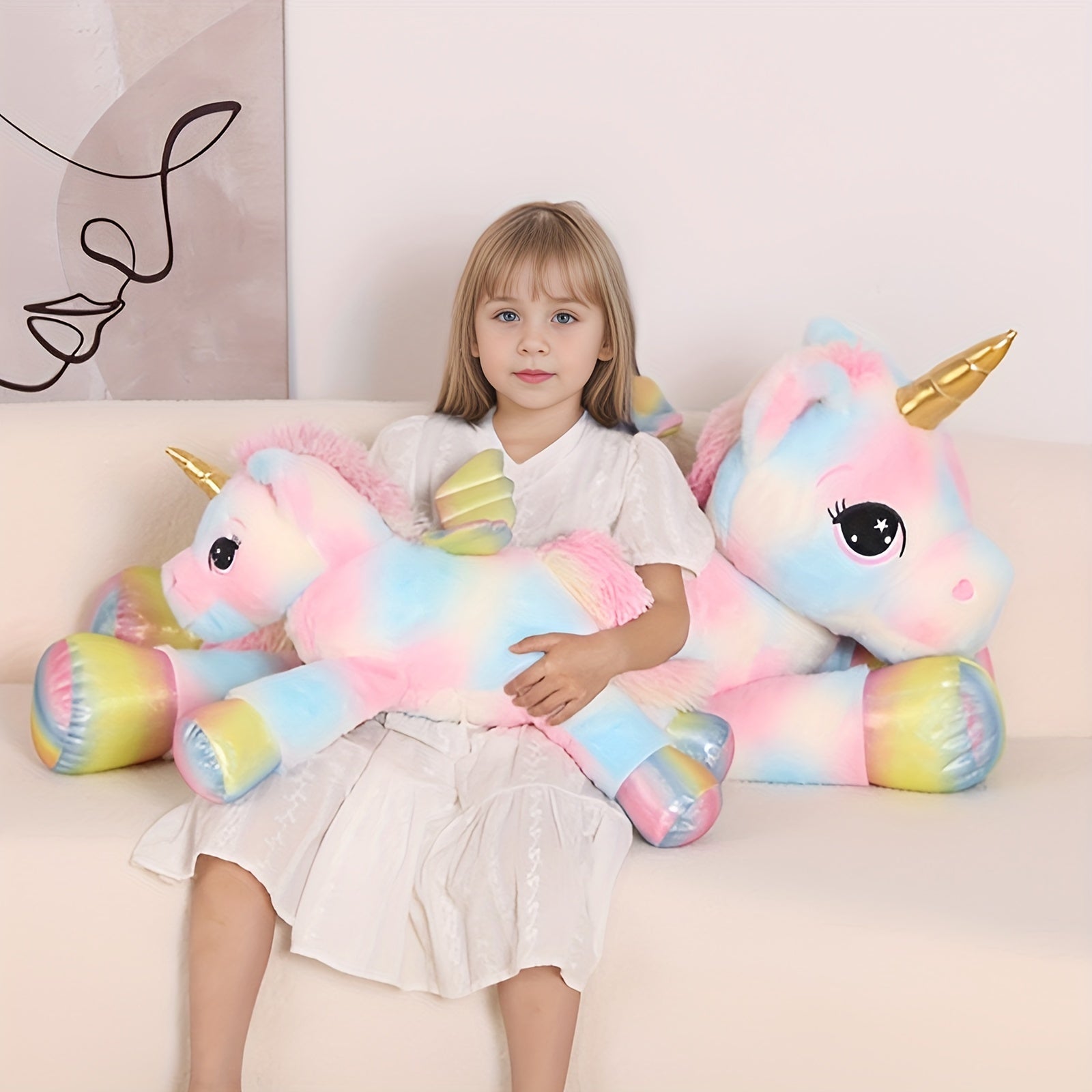 24" Rainbow Unicorn Plush Toy with Iridescent Wings - Perfect Gift for Kids