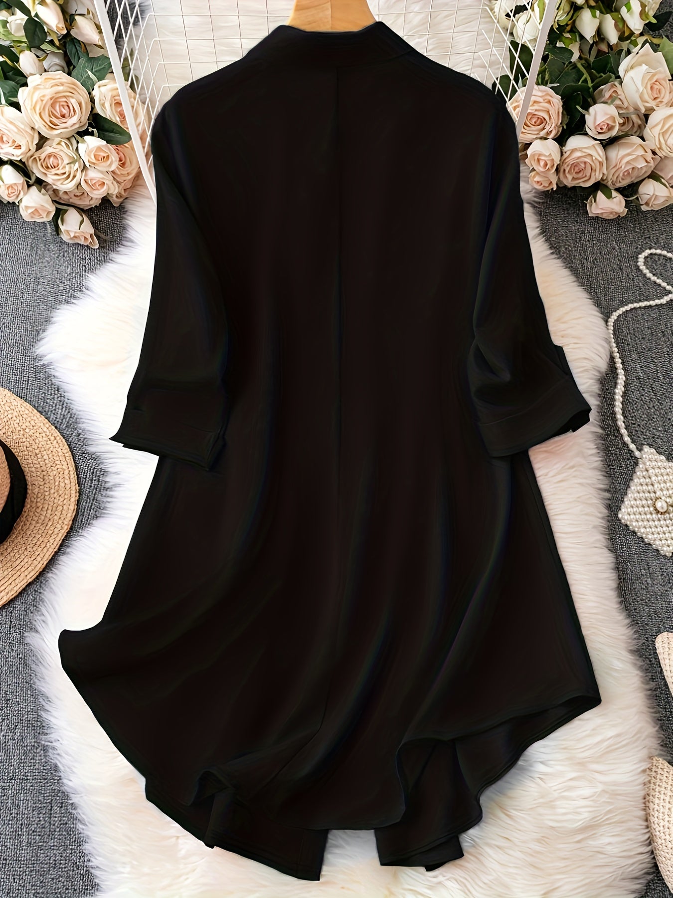  Solid Button Up Shirt Dress