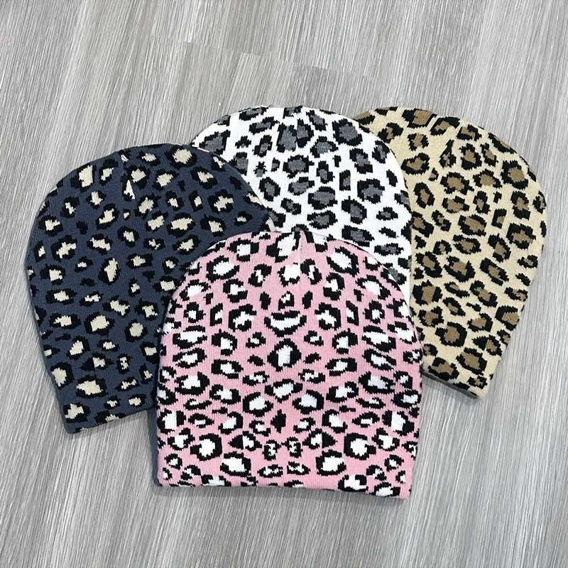 Leopard Print Winter Sport Beanie Hat with Ear Protection