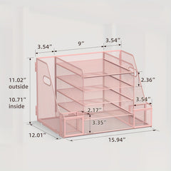 5 Tier Paper Letter Tray Organizer with Journal Clip