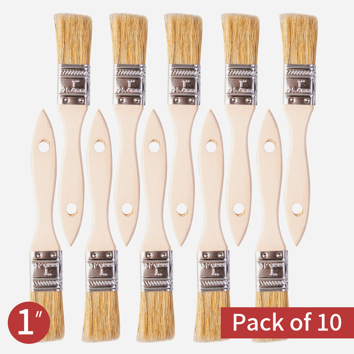 10 Pack Chip Paint Brushes Set - Natural Bristle - Painting Stain