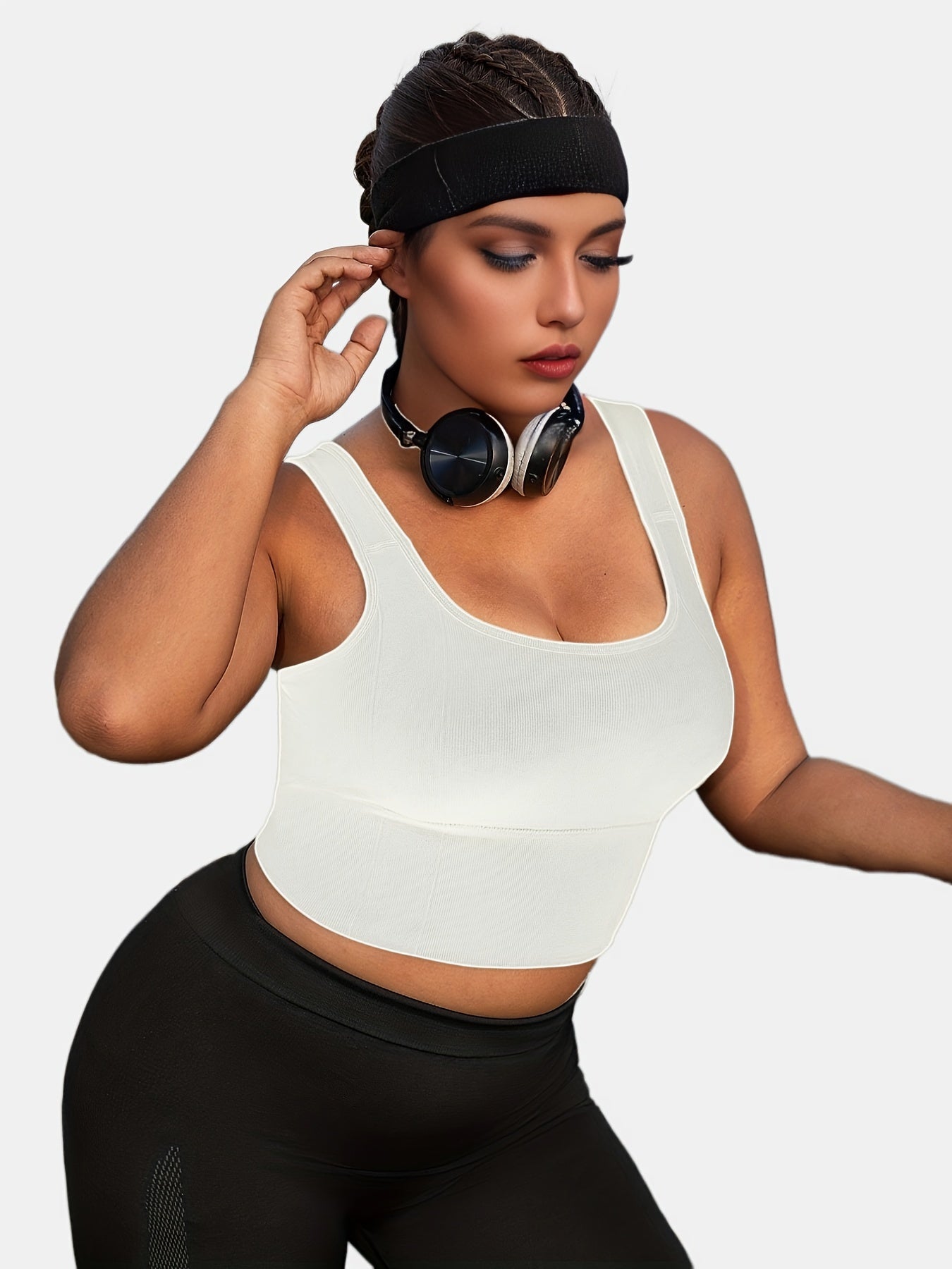  Seamless Ribbed Square Neck Sports Bra