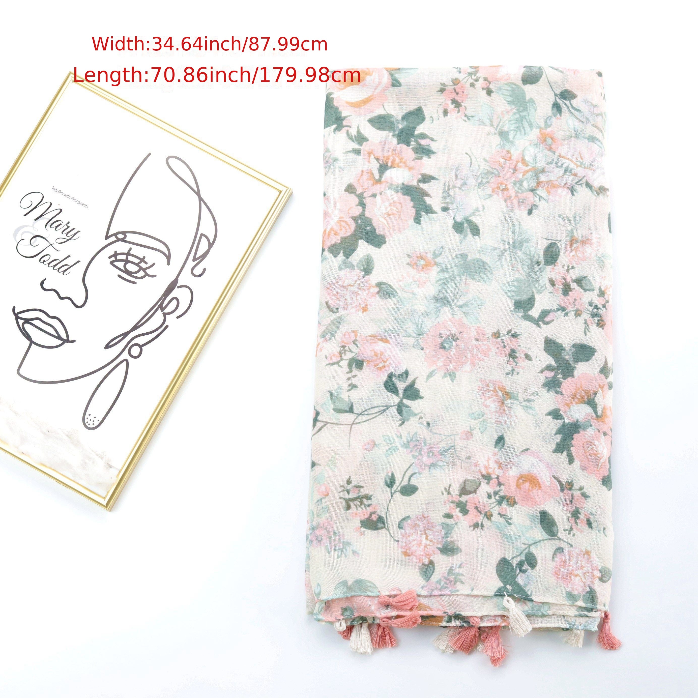 Floral Fringe Trim Scarf Shawl Wrap Head Wrap Casual Decoration Gift